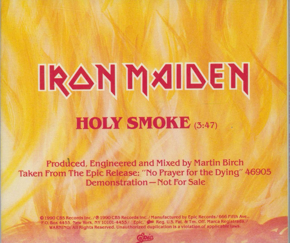 Iron Maiden Holy Smoke US Promo CD single (CD5 / 5")