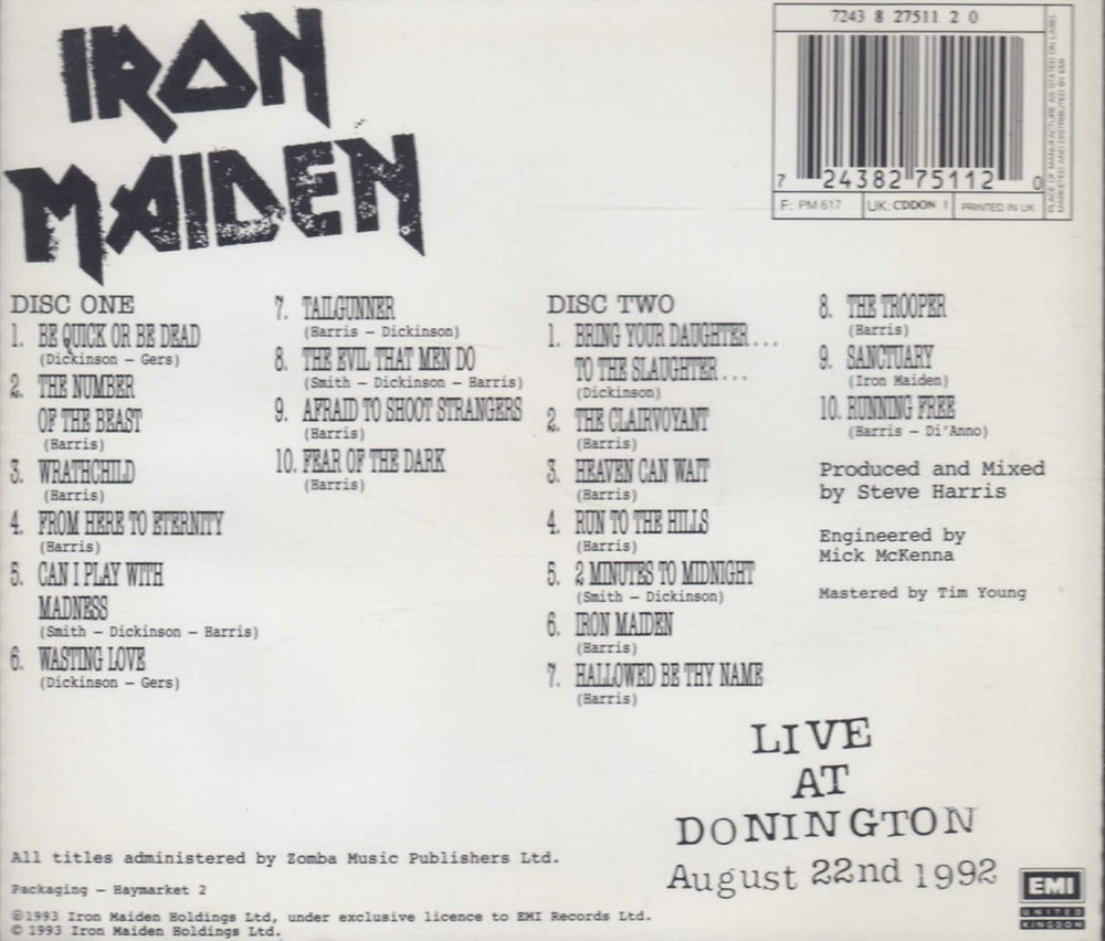 Iron Maiden Live At Donington - Holland UK 2 CD album set (Double CD) 724382751120