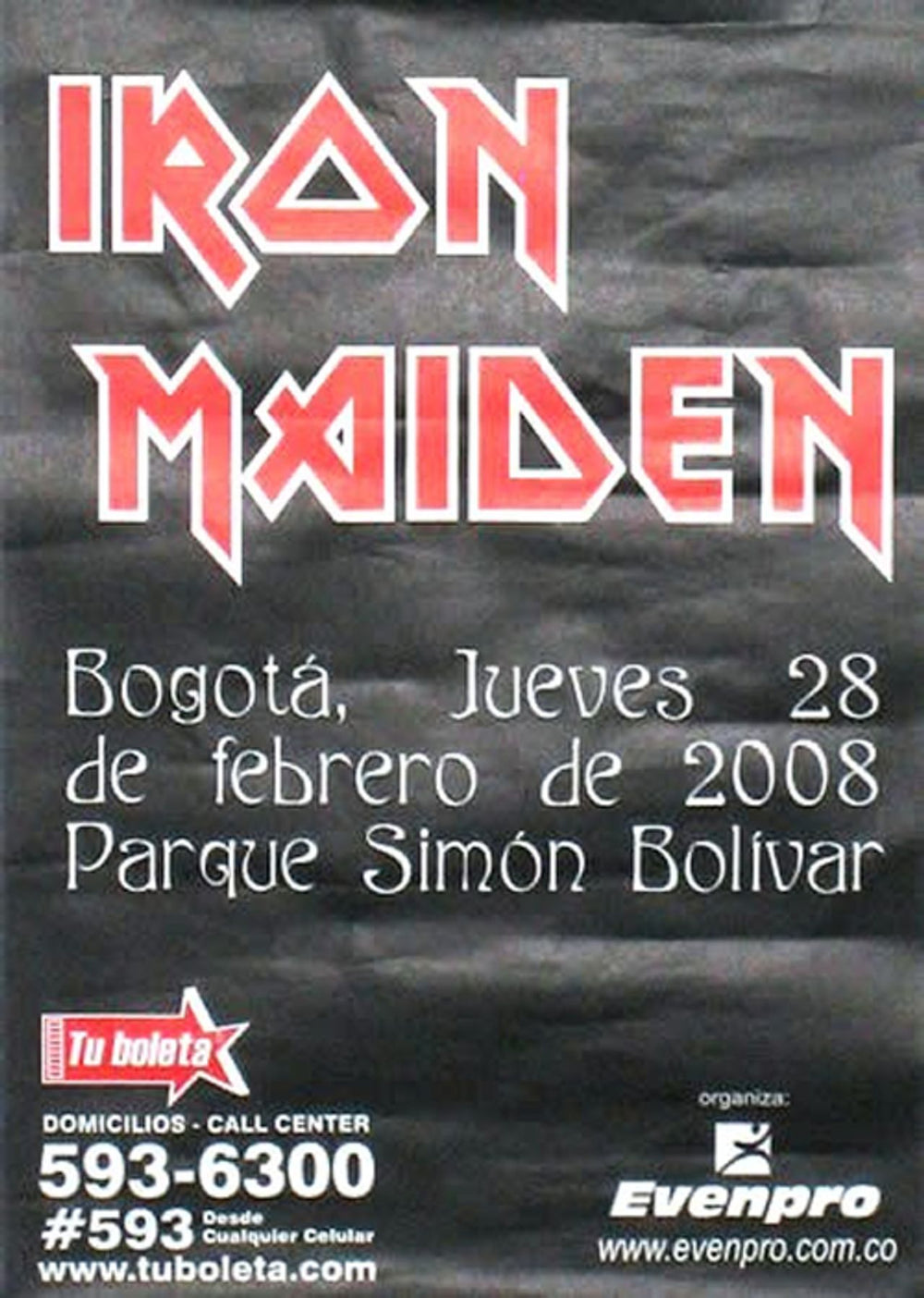 Iron Maiden Parque Simon Bolivar Colombian poster 13½" X 19½"