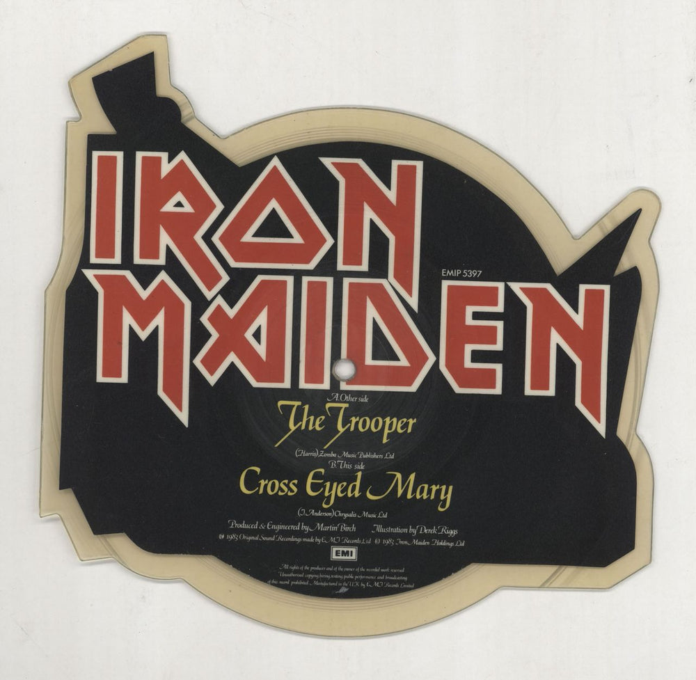 Iron Maiden The Trooper - No V Cut - EX UK shaped picture disc (picture disc vinyl record) IROSHTH765458