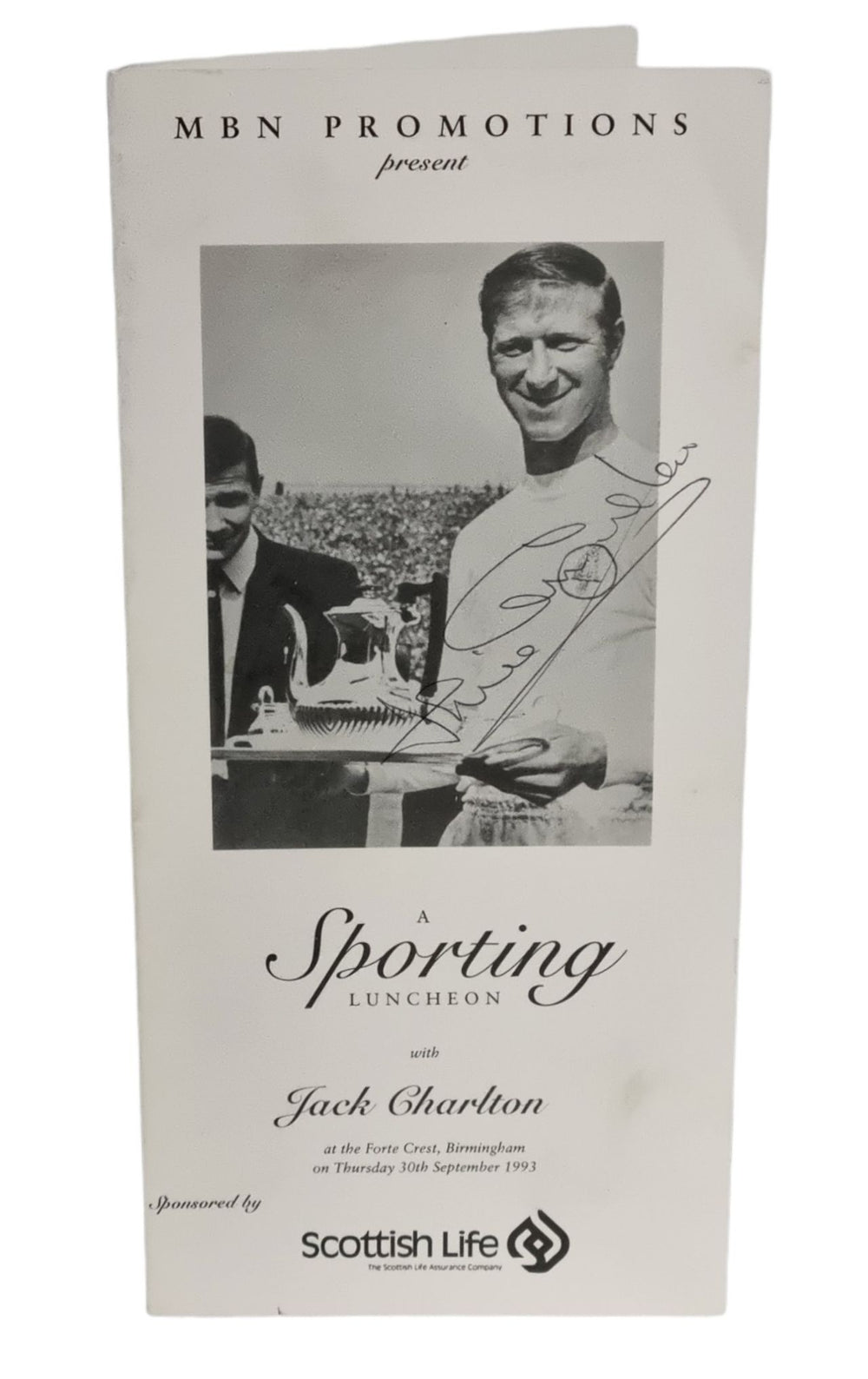 Jack Charlton A Sporting Luncheon - Autographed UK Promo memorabilia SIGNED MENU