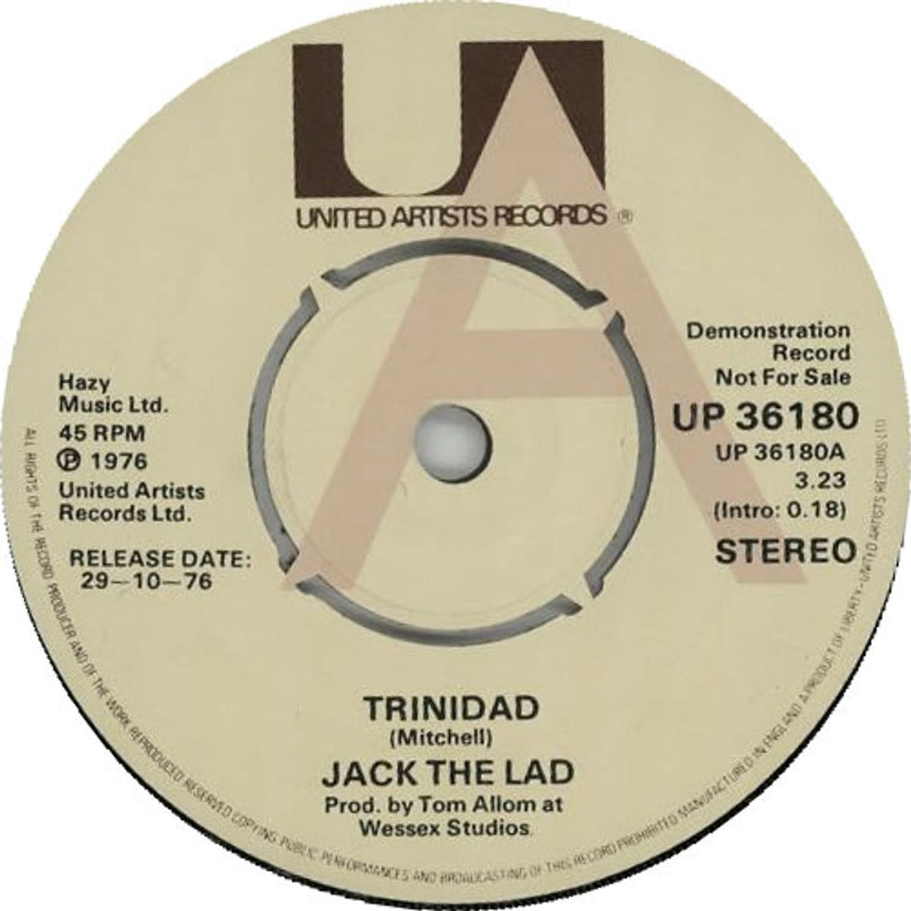 Jack The Lad Trinidad - A Label UK Promo 7" vinyl single (7 inch record / 45) UP36180