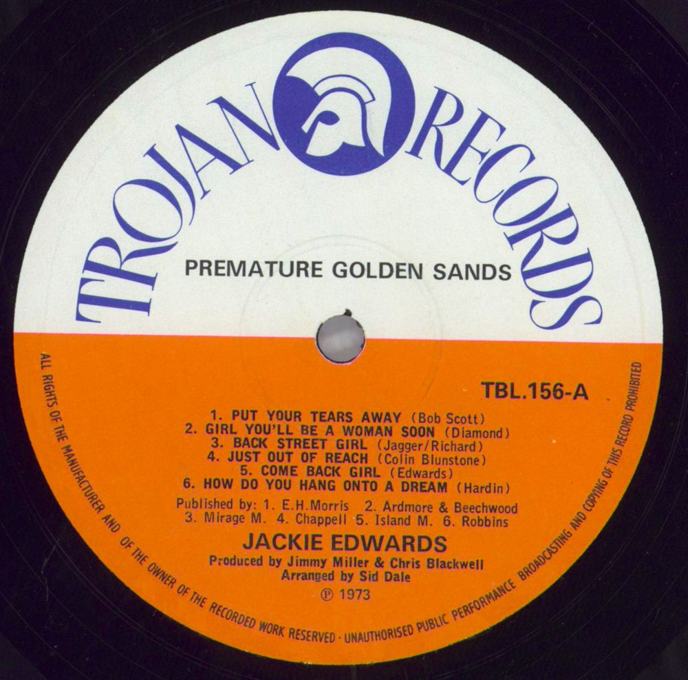 Jackie Edwards Premature Golden Sands UK vinyl LP album (LP record) JK4LPPR823092