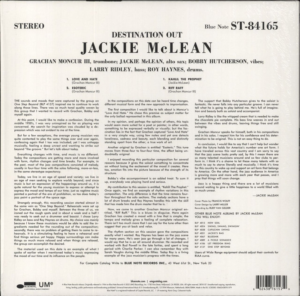 Jackie McLean Destination... Out Dutch vinyl LP album (LP record) 602438761579