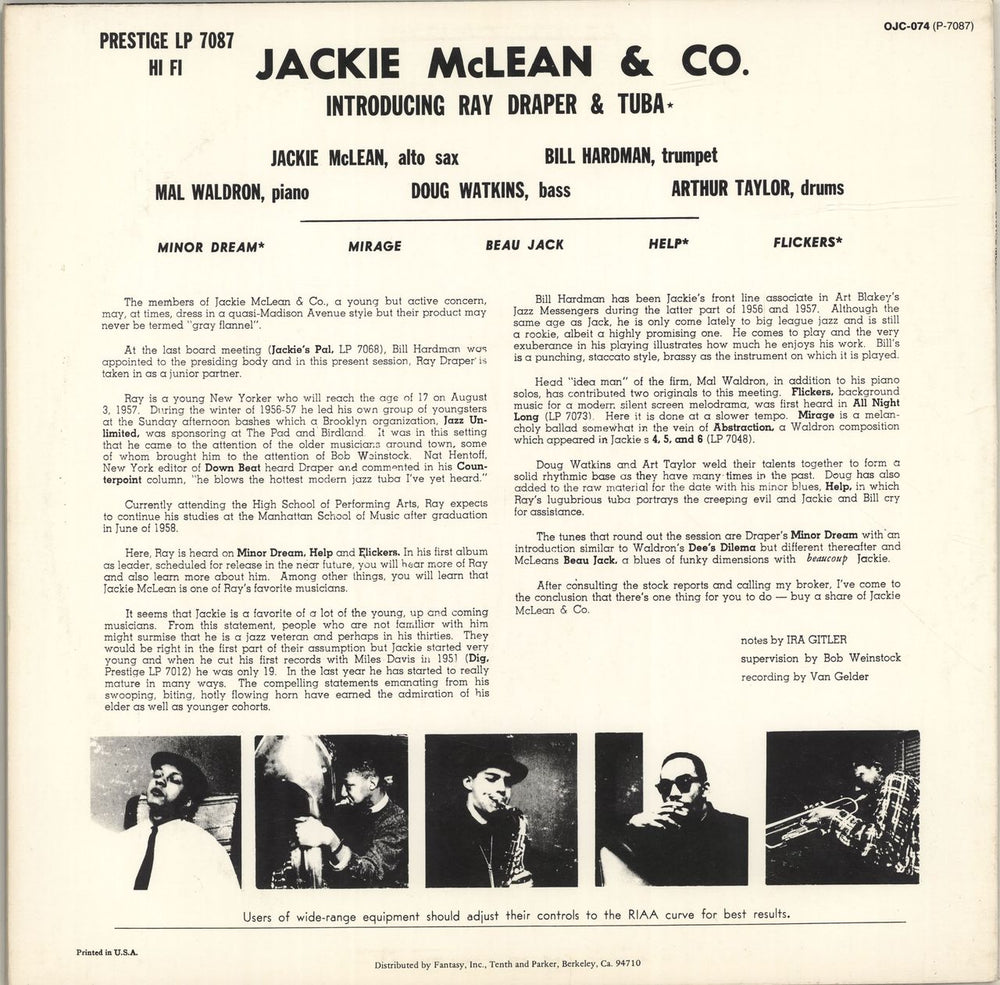 Jackie McLean Jackie McLean & Co. US vinyl LP album (LP record)