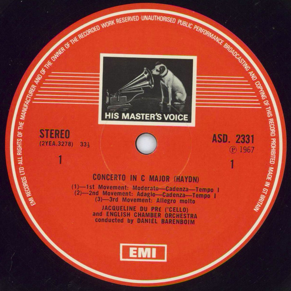 Jacqueline Du Pré & Daniel Barenboim Haydn: Cello Concerto In C / Boccherini: Cello Concerto In B Flat UK vinyl LP album (LP record) K9CLPHA811927