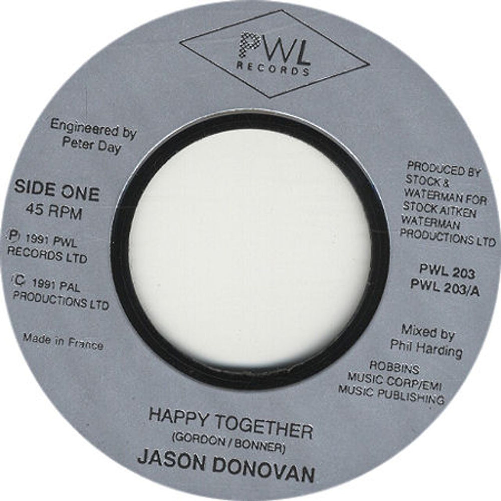 Jason Donovan Happy Together - Jukebox Issue French Promo 7" vinyl single (7 inch record / 45) PWL203