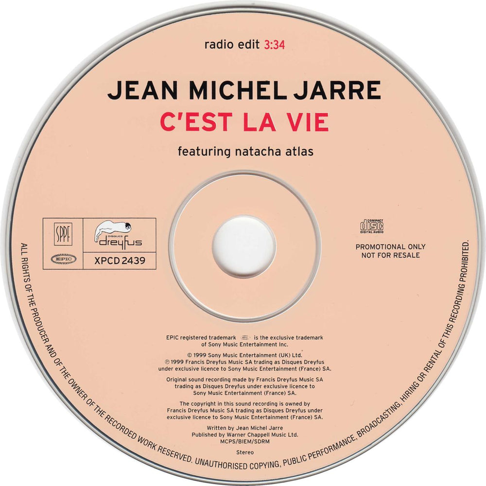 Jean-Michel Jarre C'est La Vie UK Promo CD single (CD5 / 5") JMJC5CE150583