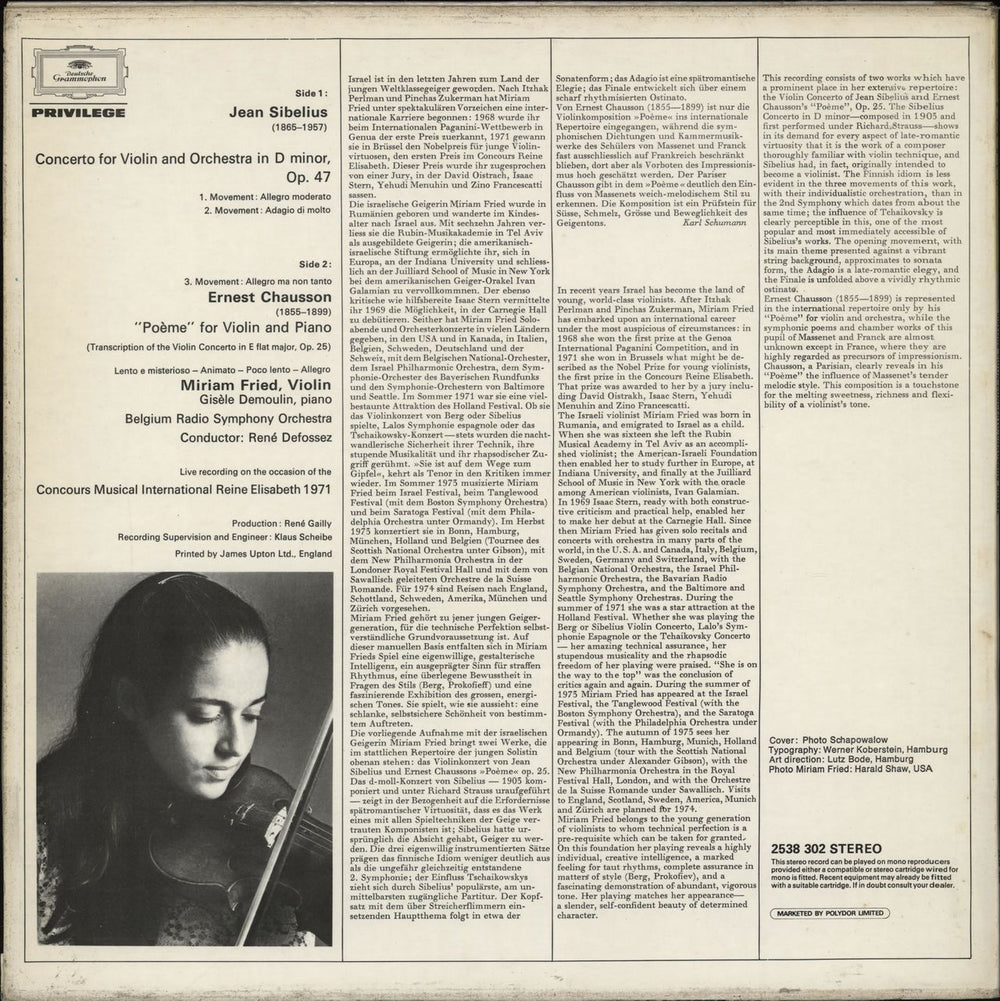 Jean Sibelius Sibelius: Violin Concerto / Chausson: Poème Op. 25 UK vinyl LP album (LP record)