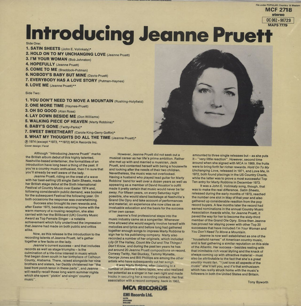 Jeanne Pruett Introducing Jeanne Pruett UK vinyl LP album (LP record)