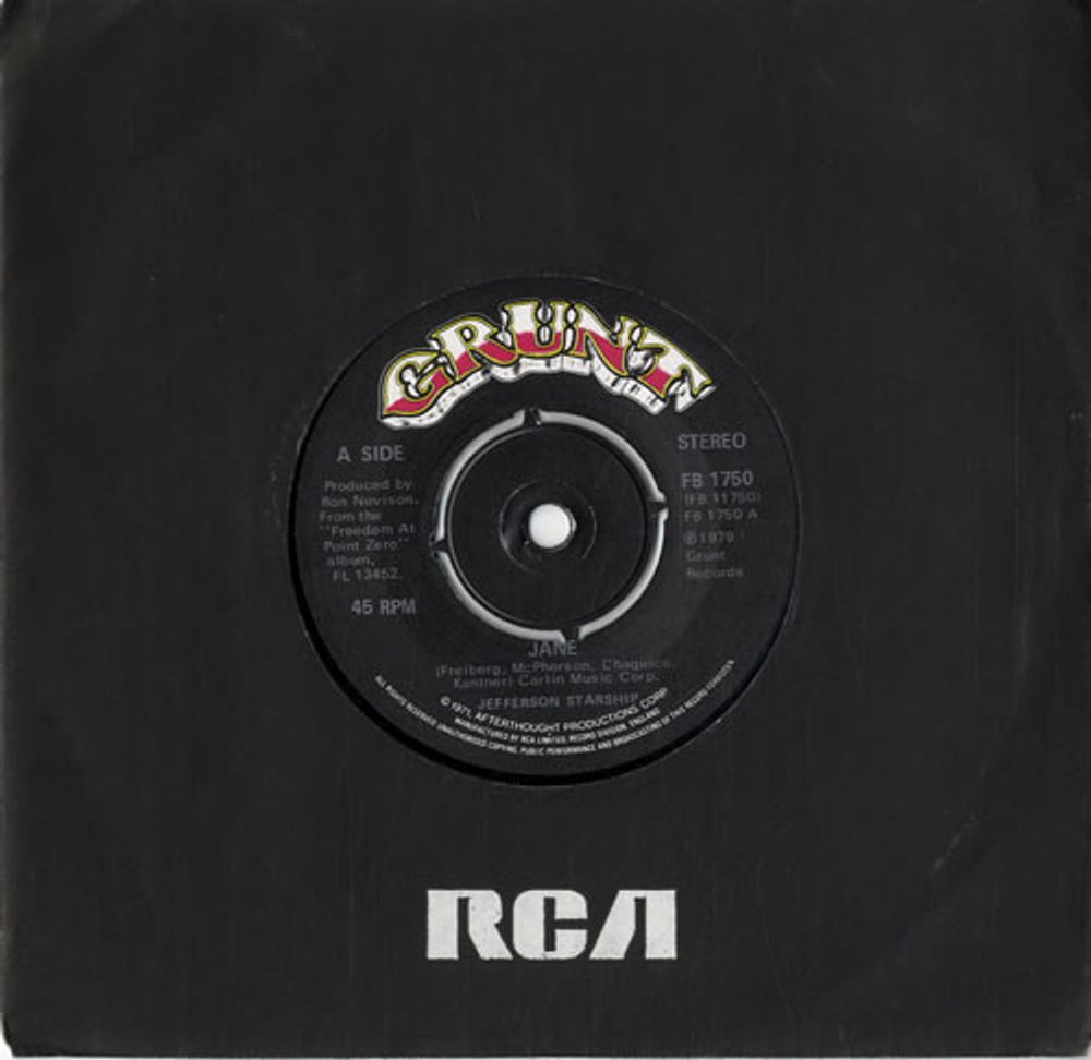 Jefferson Starship Jane UK 7" vinyl single (7 inch record / 45) FB1750