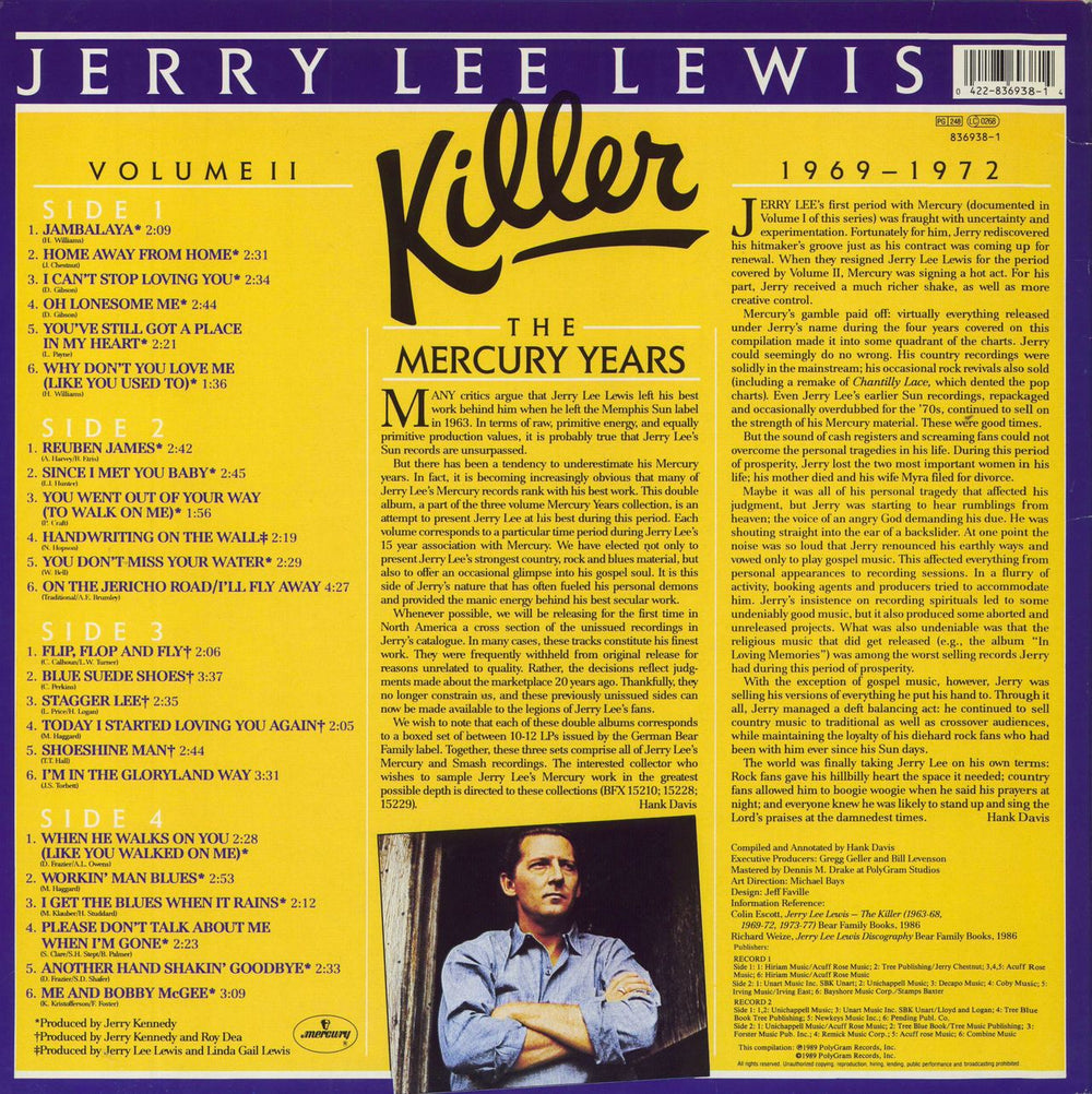 Jerry Lee Lewis Killer : The Mercury Years Volume Two 1969-1972 Dutch 2-LP vinyl record set (Double LP Album)