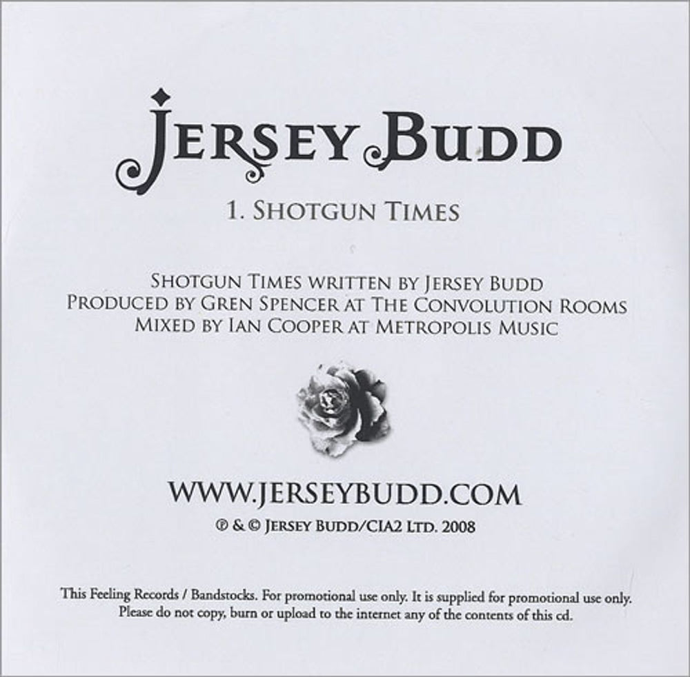 Jersey Budd Shotgun Times UK Promo CD-R acetate CD-R ACETATE