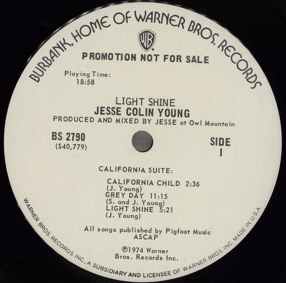 Jesse Colin Young Light Shine - Terre Haute US Promo vinyl LP album (LP record) JCYLPLI751266