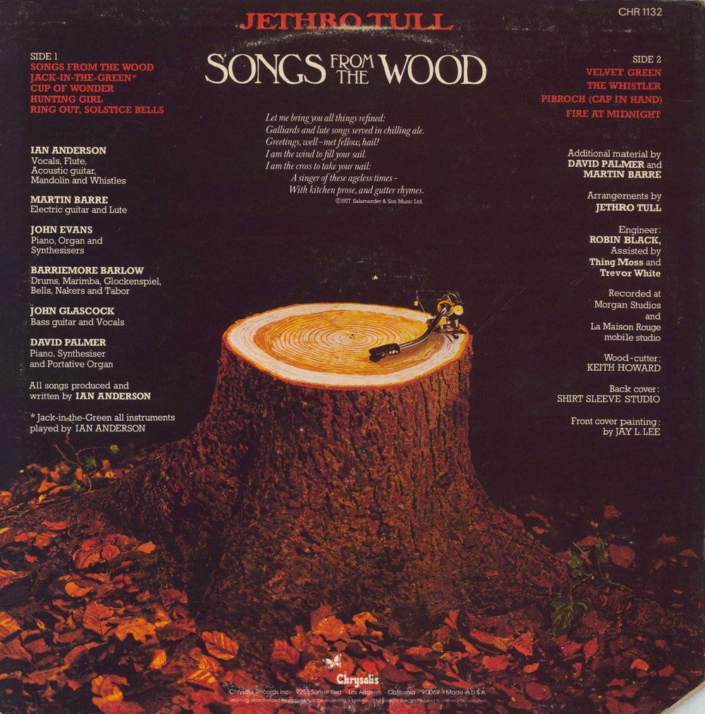 Jethro Tull Songs From The Wood - EX US vinyl LP album (LP record)