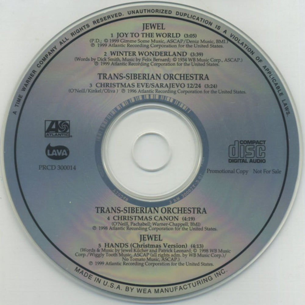 Jewel Christmas Sampler US Promo CD single (CD5 / 5") JEWC5CH149235