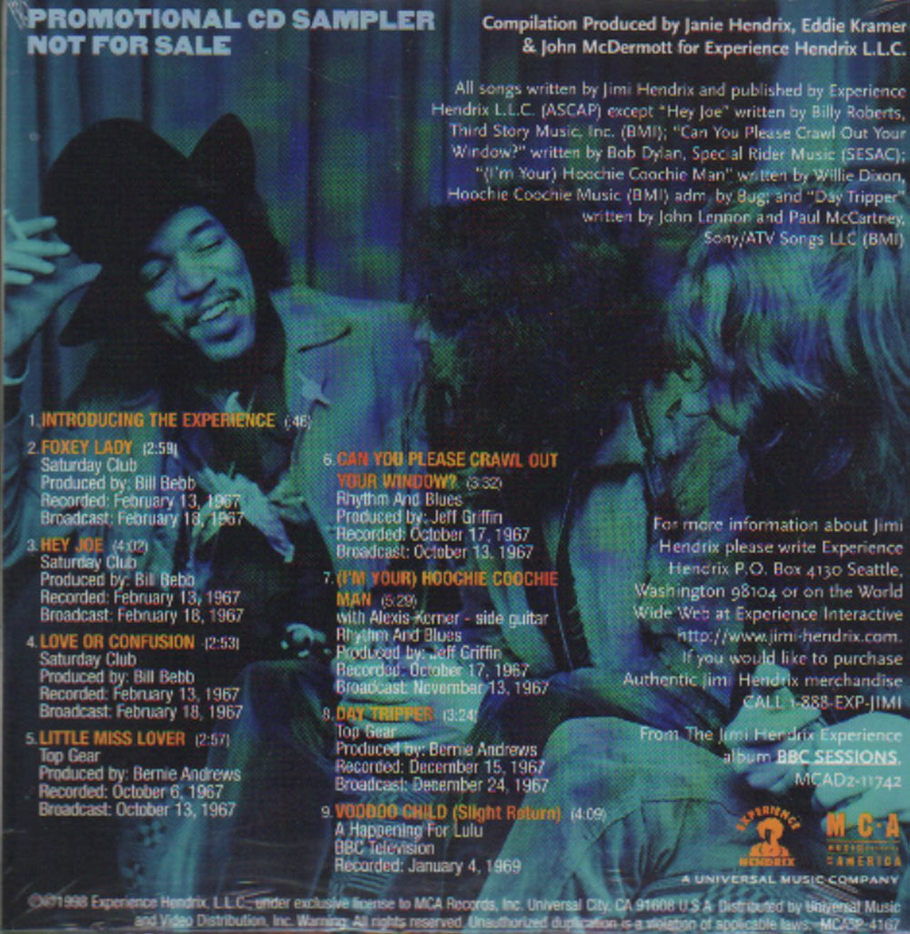 Jimi Hendrix Bbc Sessions Sampler US Promo CD album (CDLP) HENCDBB111524