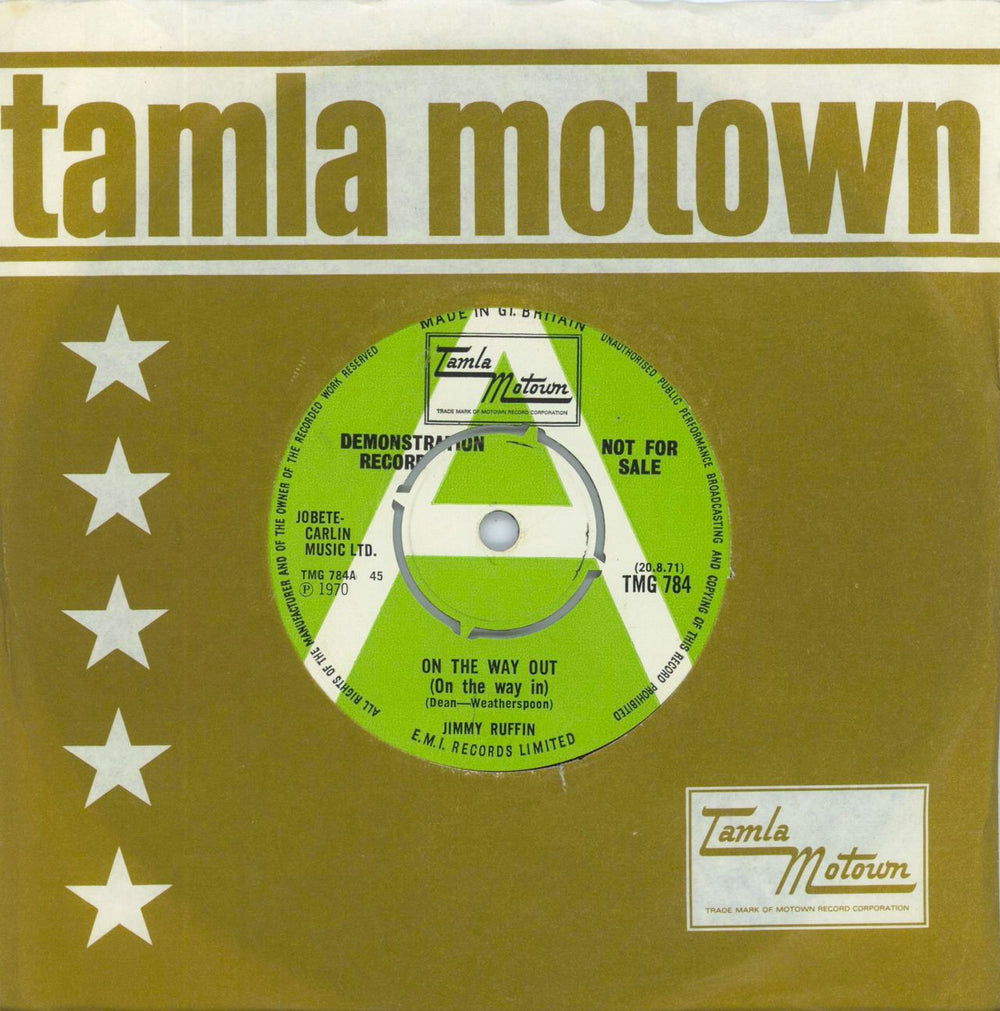 Jimmy Ruffin On The Way Out (On The Way In) UK Promo 7" vinyl single (7 inch record / 45) TMG784