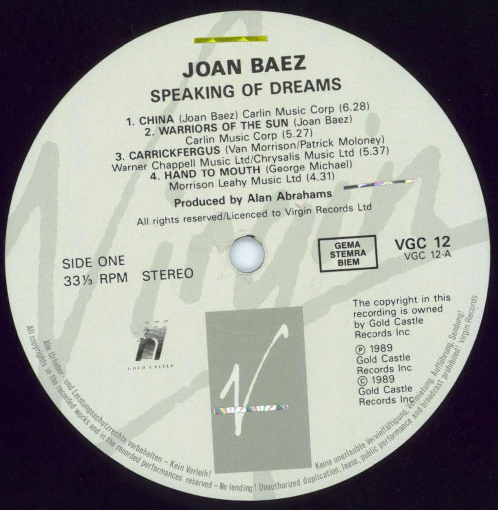 Joan Baez Speaking Of Dreams German vinyl LP album (LP record) JBZLPSP802026