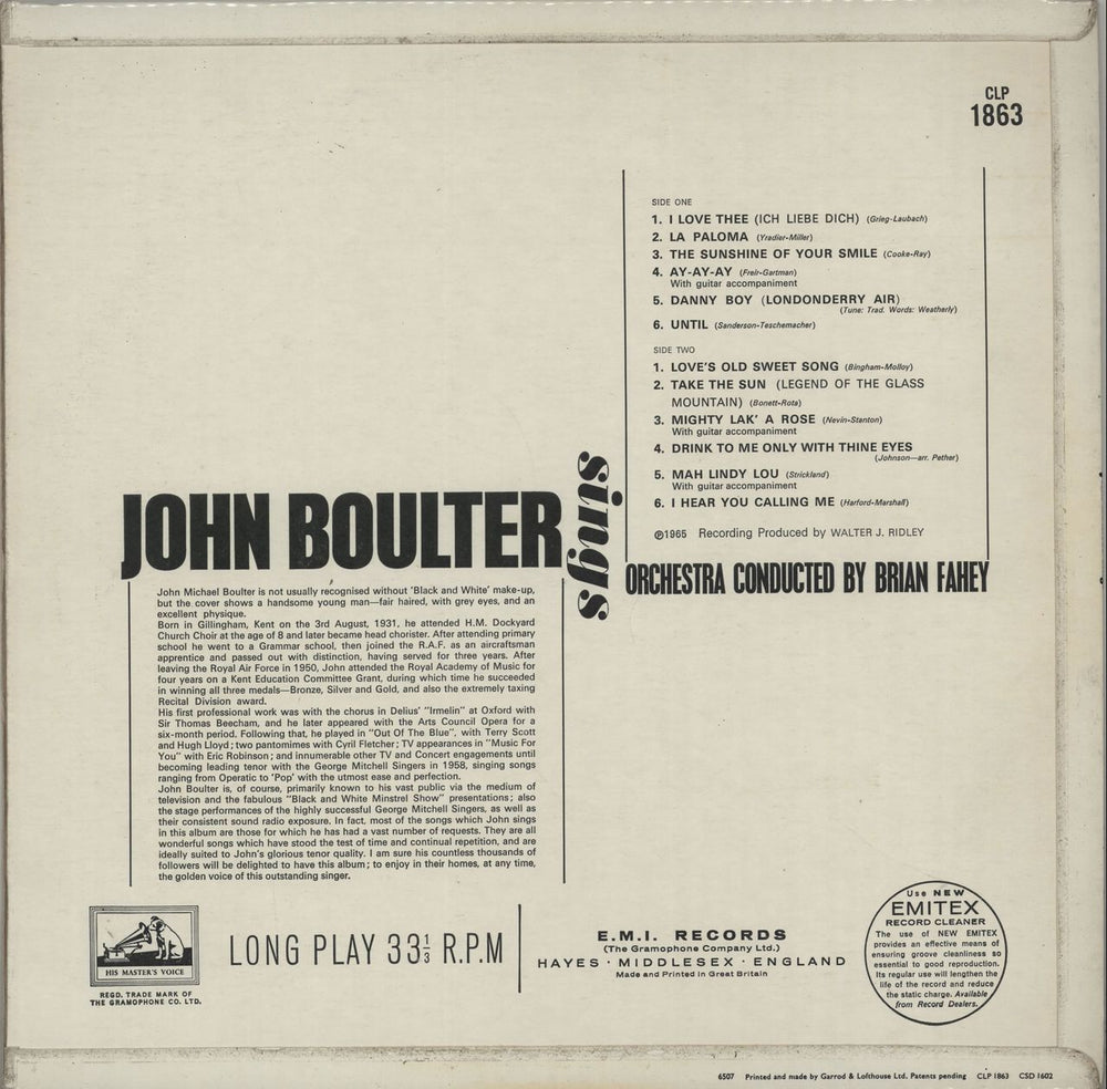John Boulter John Boulter Sings UK Promo acetate