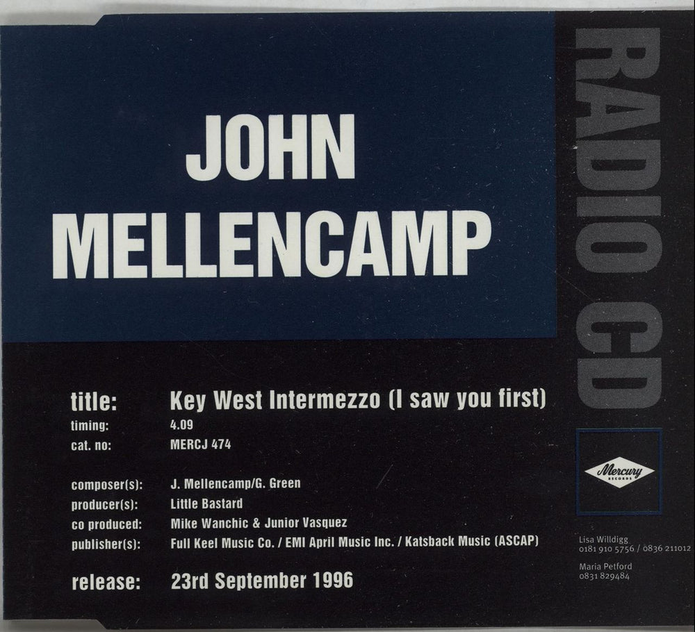 John Cougar Mellencamp Key West Intermezzo UK Promo CD single (CD5 / 5") MERCJ474