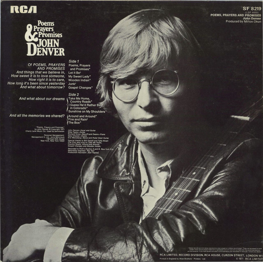 John Denver Poems, Prayers & Promises UK vinyl LP album (LP record)