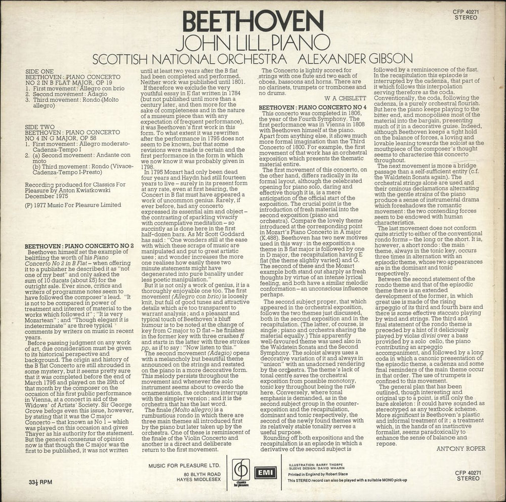 John Lill Beethoven: Piano Concertos No. 2 & No. 4 UK vinyl LP album (LP record)