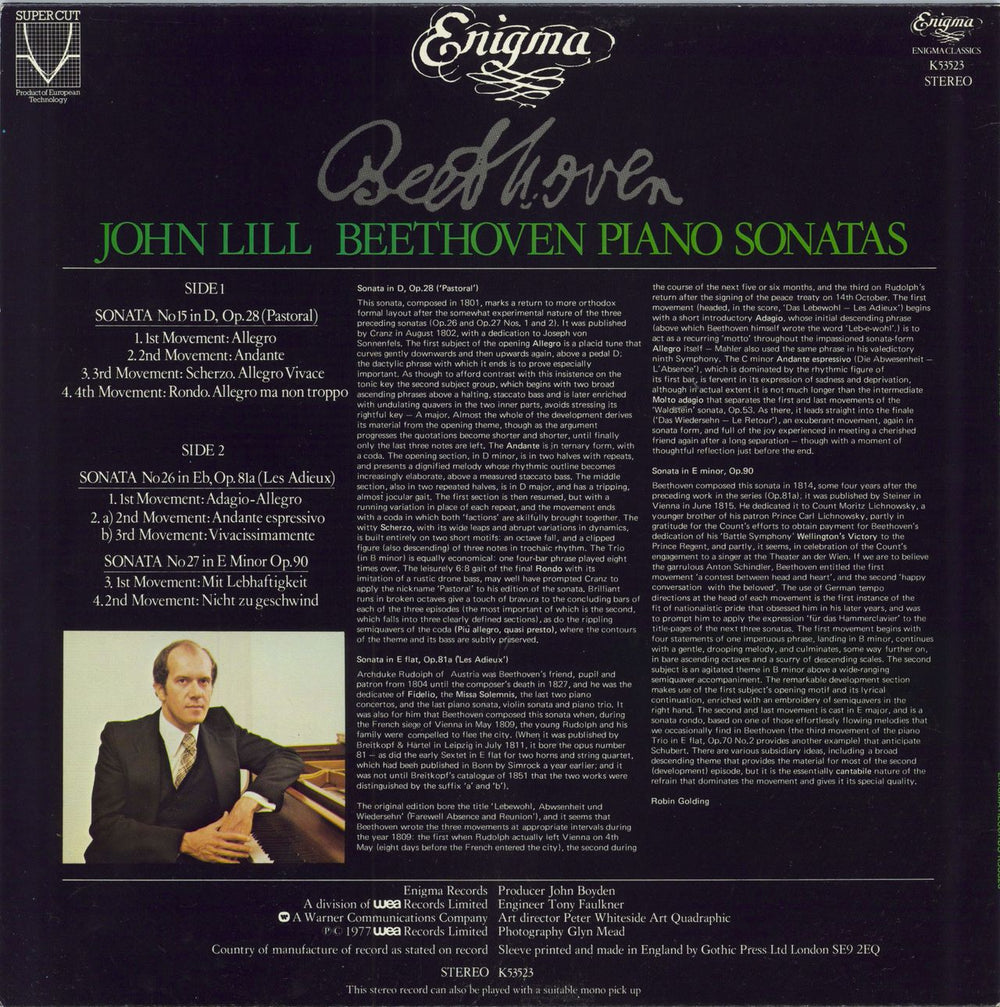 John Lill Beethoven Piano Sonatas UK vinyl LP album (LP record)