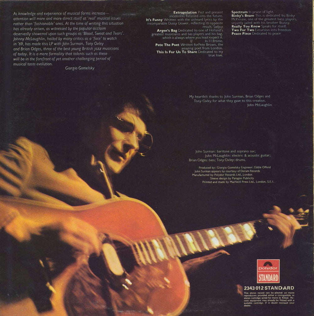 John McLaughlin Extrapolation - 2nd UK vinyl LP album (LP record)