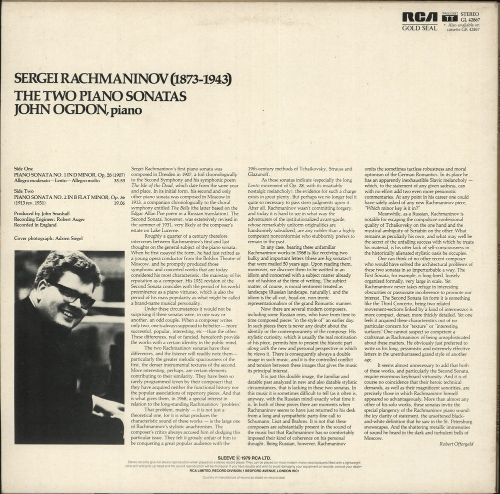 John Ogdon Rachmaninov: The Two Piano Sonatas UK vinyl LP album (LP record)