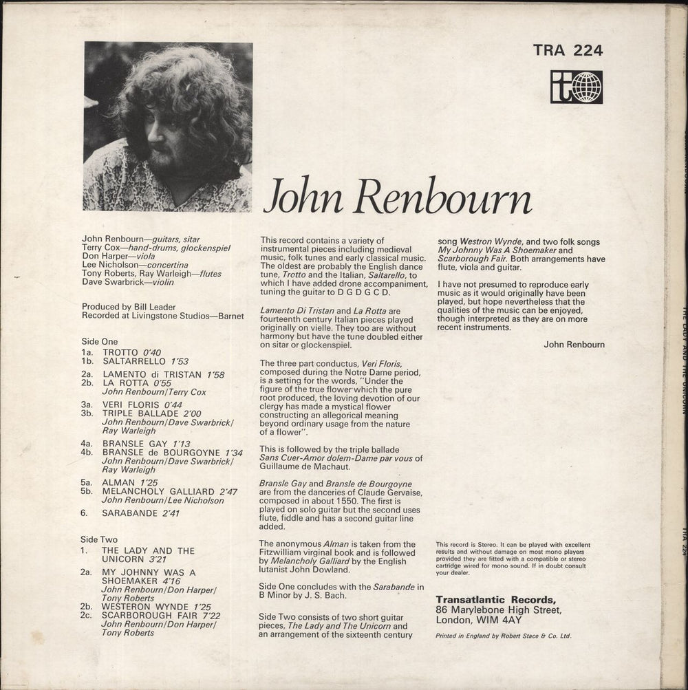 John Renbourn The Lady And The Unicorn - 1st - EX UK vinyl LP album (LP record)