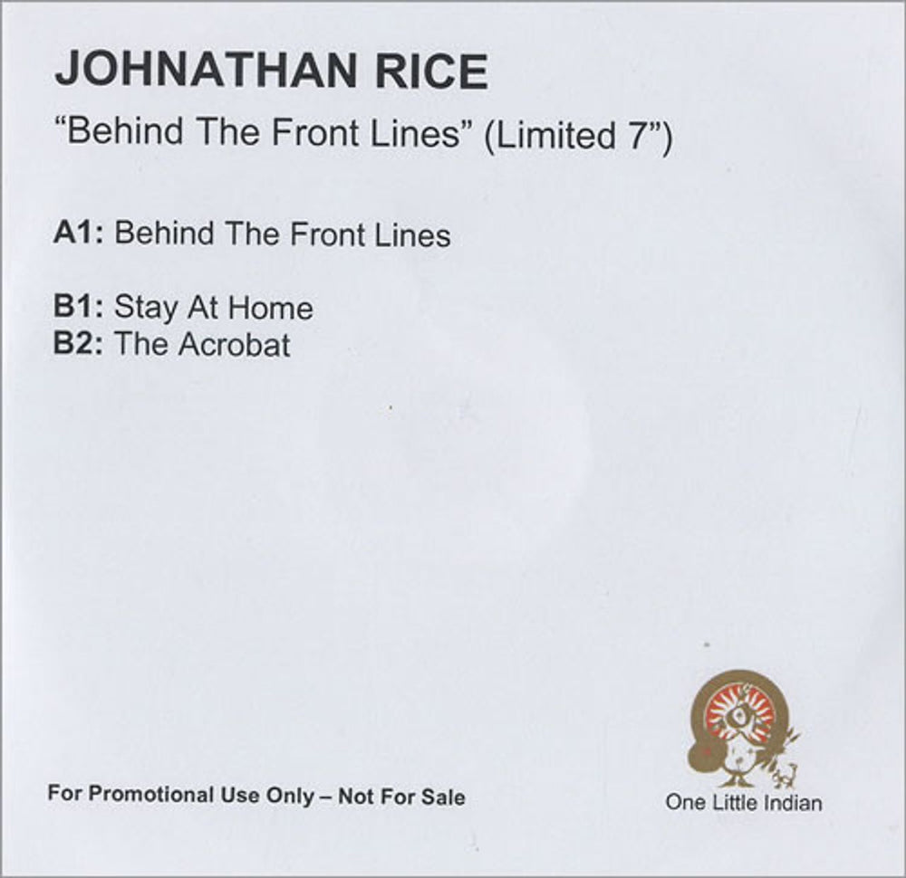 Johnathan Rice Behind The Front Lines UK Promo CD-R acetate CD-R ACETATE