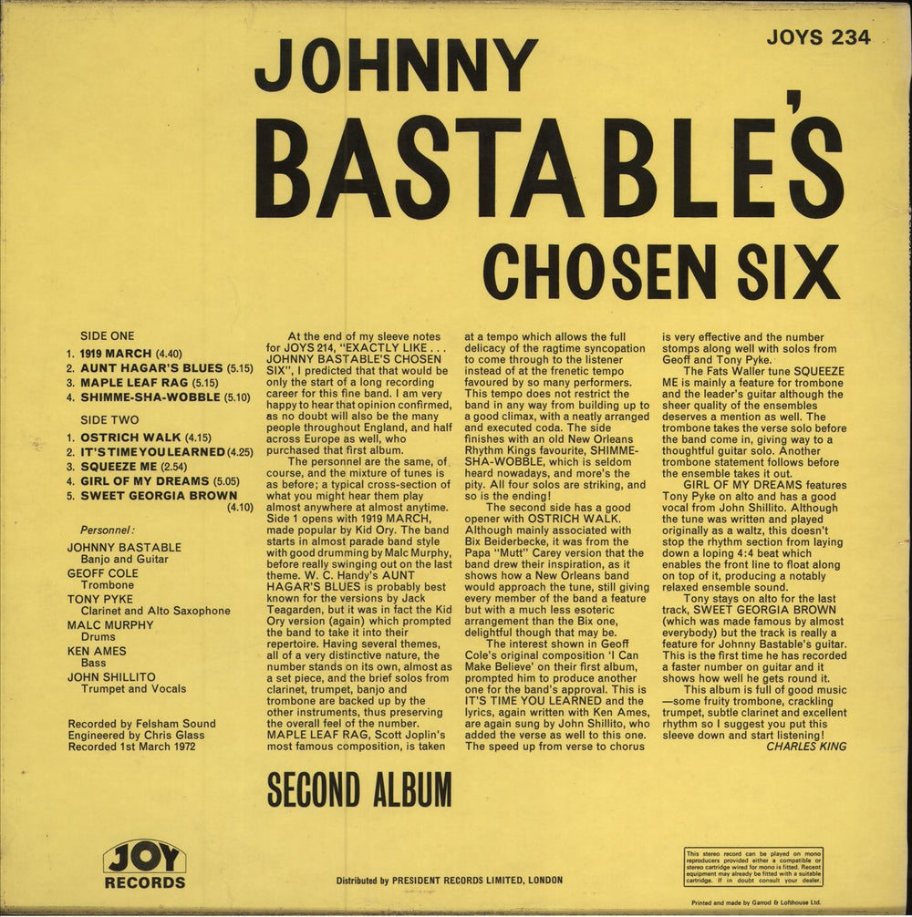 Johnny Bastable Second Album UK vinyl LP album (LP record)