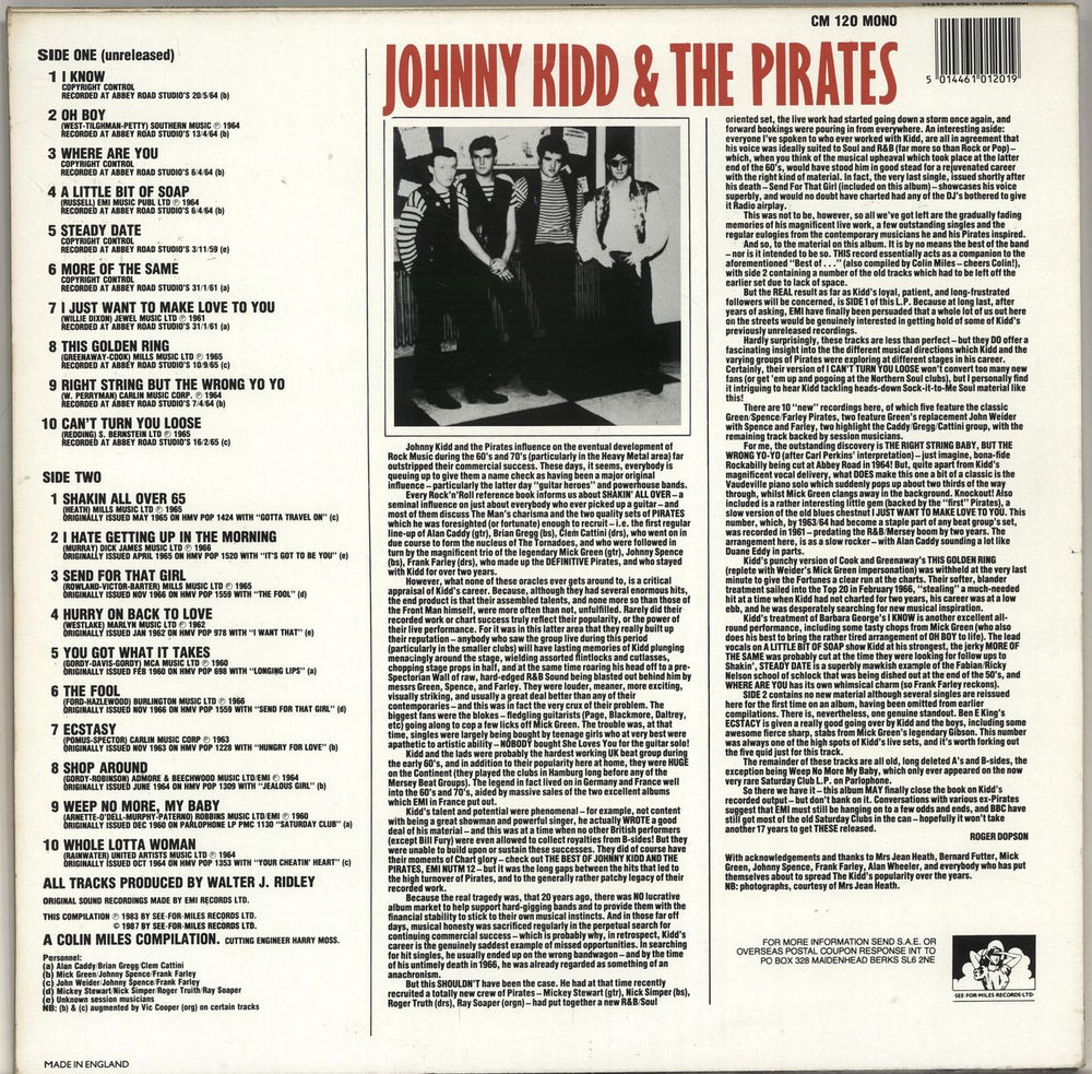 Johnny Kidd & The Pirates Rarities - 2nd UK vinyl LP album (LP record) 5014461012019