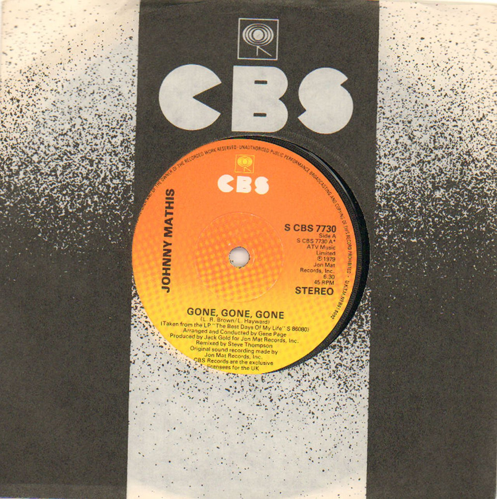 Johnny Mathis Gone, Gone, Gone UK 7" vinyl single (7 inch record / 45) SCBS7730