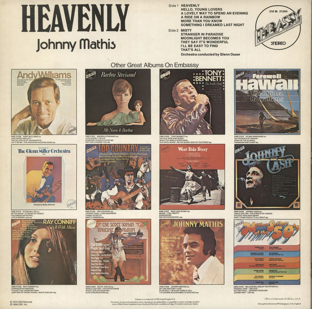 Johnny Mathis Heavenly UK vinyl LP album (LP record)