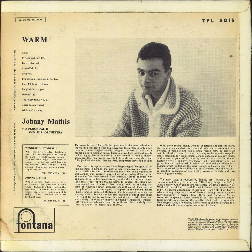 Johnny Mathis Warm - EX UK vinyl LP album (LP record)