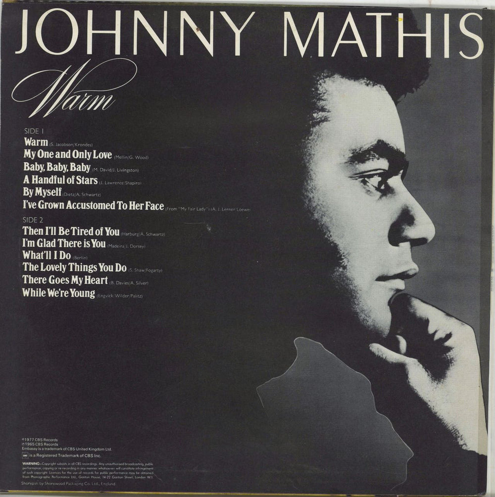 Johnny Mathis Warm UK vinyl LP album (LP record)