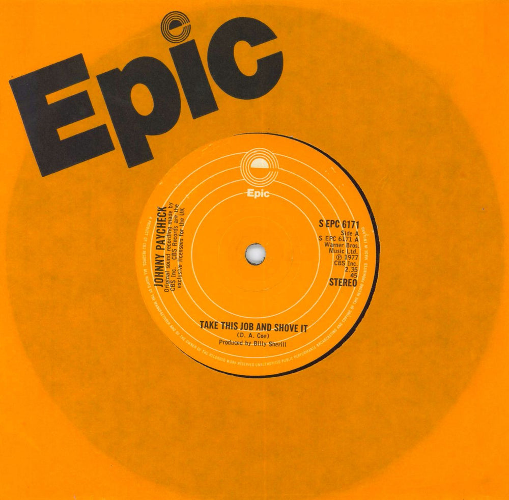 Johnny Paycheck Take This Job And Shove It - Solid UK 7" vinyl single (7 inch record / 45) SEPC6171