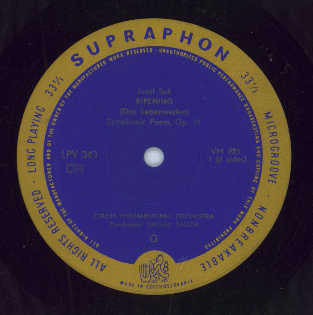 Josef Suk (1874-1935) Ripening - Symphonic Poem For Large Orchestra, Op 34 Czech vinyl LP album (LP record) Z22LPRI787889