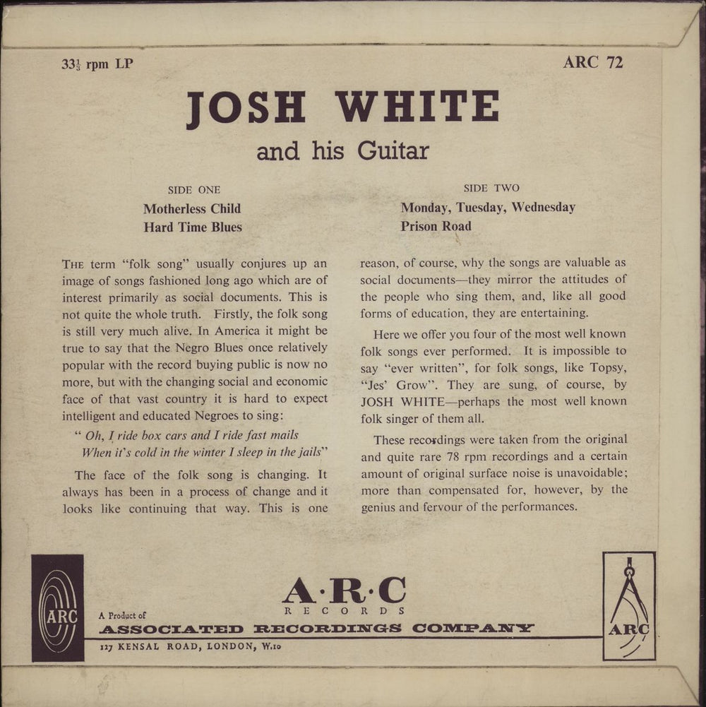 Josh White Josh White And His Guitar UK 7" vinyl single (7 inch record / 45)