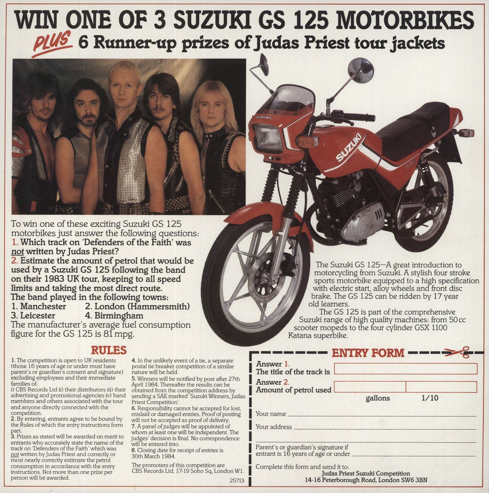 Judas Priest Defenders Of The Faith + Competition Form UK vinyl LP album (LP record) Deleted