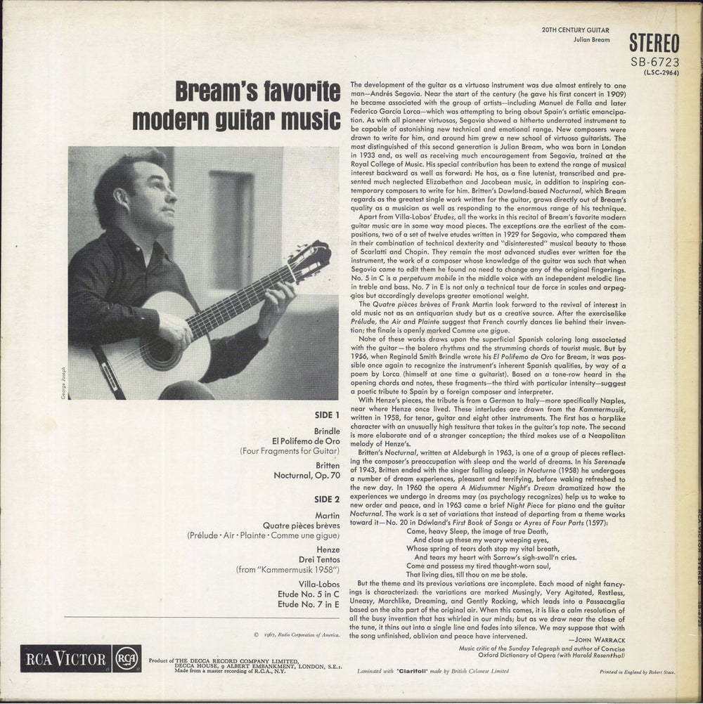 Julian Bream 20th Century Guitar UK vinyl LP album (LP record)