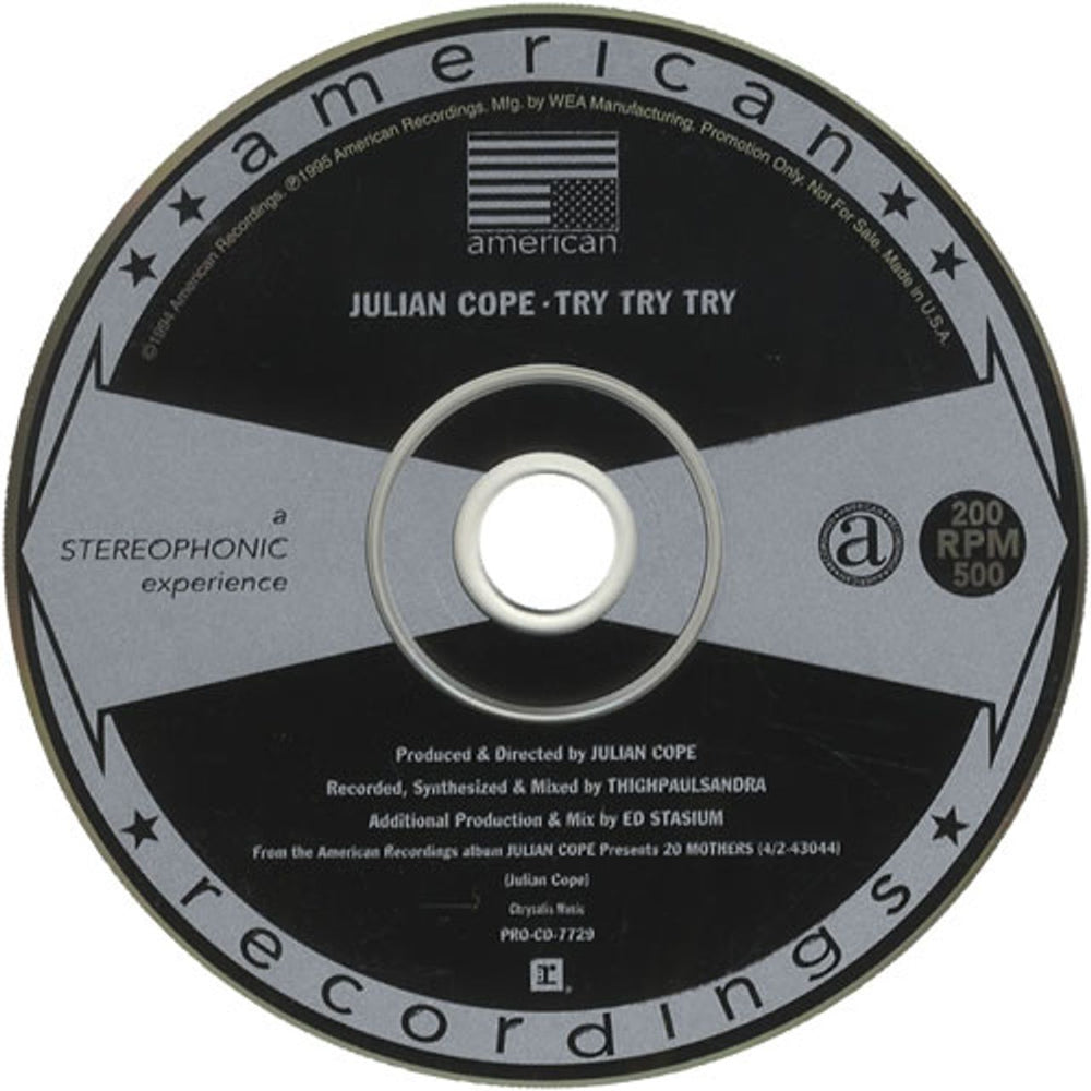 Julian Cope Try Try Try US Promo CD single (CD5 / 5") PRO-CD-7729