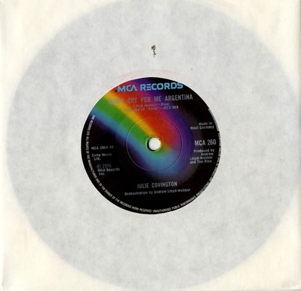 Julie Covington Don't Cry For Me Argentina - Solid UK 7" vinyl single (7 inch record / 45) MCA260