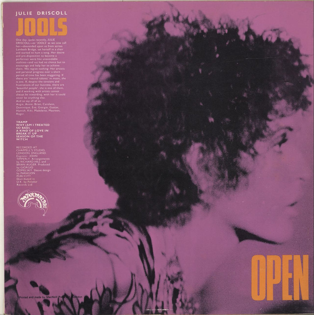 Julie Driscoll & Brian Auger Open UK vinyl LP album (LP record) 608002