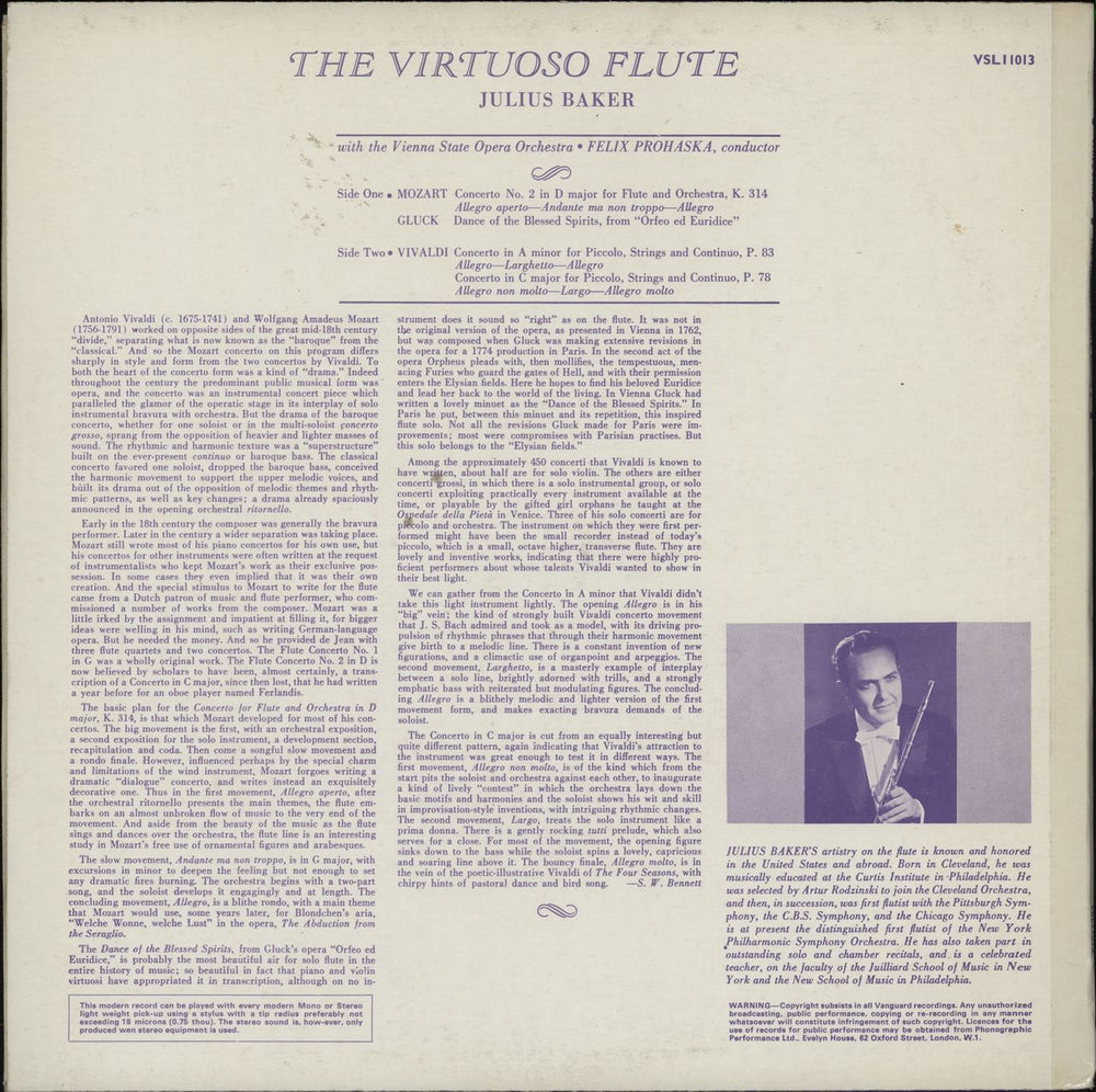 Julius Baker The Virtuoso Flute Volume 2 UK vinyl LP album (LP record)