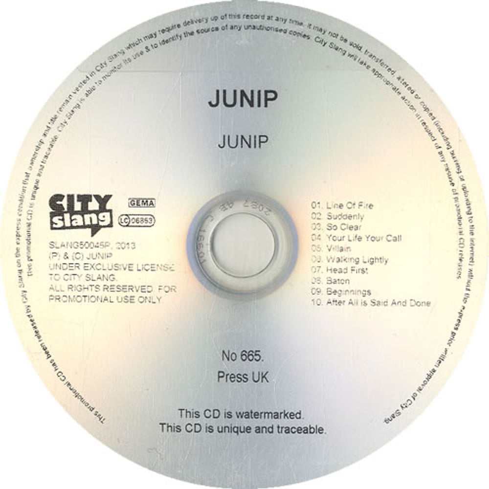 Junip Junip UK Promo CD album (CDLP) CD-R