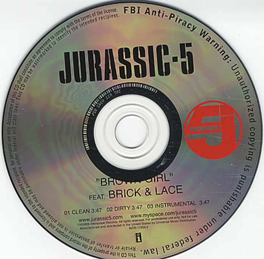 Jurassic 5 Brown Girl US Promo CD single (CD5 / 5") INTR-11934-2