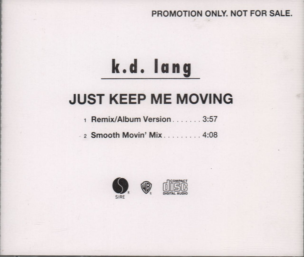 K.D. Lang Just Keep Moving - 2-track US Promo CD single (CD5 / 5") PRO-CD-6696R